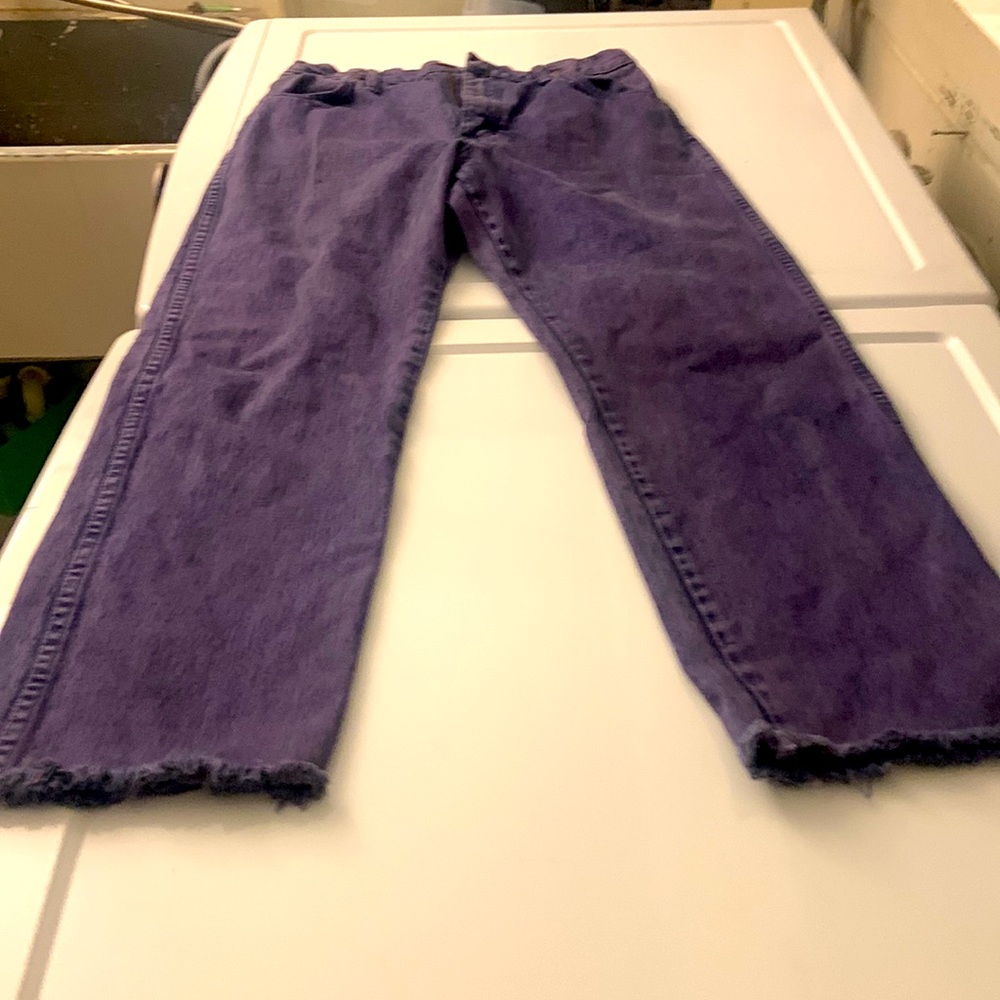 Vintage purple acid wash fringed wrangler jeans
